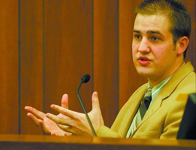 Shannon Litz/Nevada Appeal News Service Justin Ready testifies in court Thursday about his encounter with security guards at Harrah&#039;s Hotel Casino nightclub.