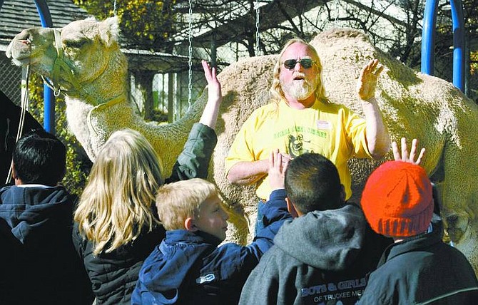 Cathleen Allison/Nevada Appeal Gary Jackson, with Nevada Camel Company, brought Atara to Bordewich-Bray Elementary School on Thursday as part of their annual Nevada Day celebration.