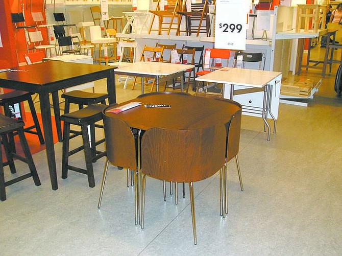 Desingn concepts are unique, in this case a ding table with nesting chairs, for less space in tight quarters.
