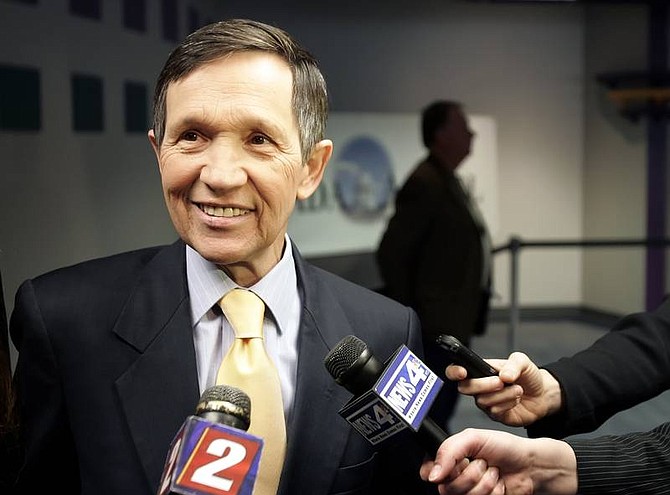 Chad Lundquist/Nevada AppealDennis Kucinich, D- Ohio, talks with the media at the Nevada Appeal earlier today.