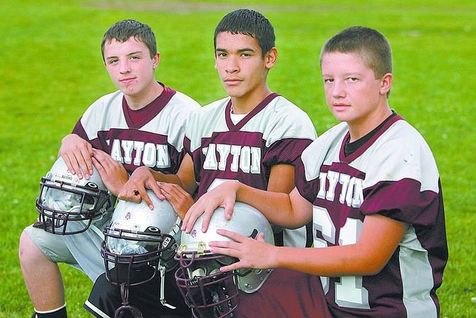 Cathleen Allison/Nevada AppealDayton football players, from left, Edwardo Morales, Sean deRuberis and Anthony Santana, all 13, have been chosen to participate in the Youth Shrine Bowl in Sacramento on Nov. 24th