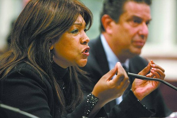 Cathleen Allison/Associated Press Former Supremes singer Mary Wilson testifies before the Senate Commerce and Labor committee Thursday at the Legislature in Carson City. Wilson, and former Sha Na Na member Jon &quot;Bowzer&quot; Bauman, right, presented a proposal that lawmakers approved banning imposter musical groups.