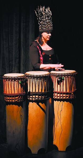 Chad Lundquist/Nevada Appeal Liz Broscoe, of South Lake Tahoe, rehearses her part in &quot;Durga: Goddess of the Drum&quot; at the Brewery Arts Center Performance Hall on Tuesday. The narrated multimedia performance features a mix of film, music and dance. The show opens Friday at 7:30 p.m. and plays again at that time on Saturday and 2 p.m. Sunday at the BAC Performance Hall.