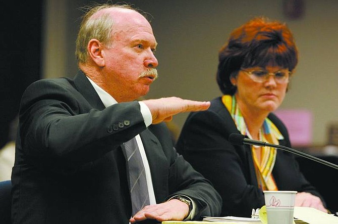 Cathleen Allison/Nevada Appeal Clark County Family Court Judge Gerry Hardcastle, left, and Nevada Assemblywoman Susan Gerhardt, D-Henderson, testify Wednesday at the Legislature. Lawmakers passed Gerhardt&#039;s measure that allows a Nevada court to restore parental rights if a child is not likely to be adopted and if it&#039;s in the best interest of the child.