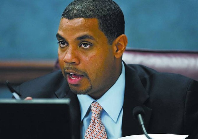 Chad Lundquist/Nevada Appeal Sen. Steven Horsford, D-Las Vegas, responds during a key Senate panel vote on SB232 Tuesday. Nevada will join more than a dozen other states that have enacted restrictions on where convicted sex offenders are allowed to live once released from prison.