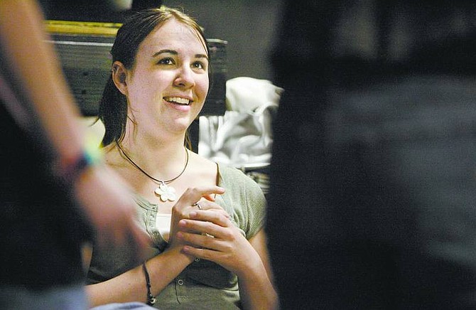 Cathleen Allison/Nevada Appeal Caitie Berger, 17, directs a rehearsal at Carson High School on Tuesday. Berger is directing &quot;Twinderella&quot; for her senior project.