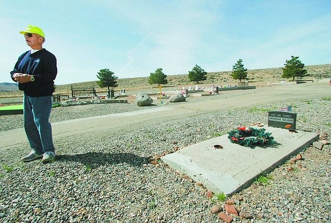 BRAD HORN/Nevada Appeal Armand Arnett said that this is the only unmarked military grave at the cemetery. Arnett has been working at the cemetery for 18 years.