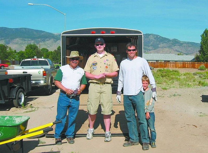 Photo submitted From left, Juan Guzman, Carson City&#039;s open-space manager; Life Scout Dan Childs; and Adam Sullivan, a wetlands consultant with Wood Rogers.