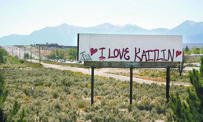 Cathleen Allison/Nevada Appeal Graffiti is seen on a billboard near the intersection of Highway 395 and Highway 50 West. Because the graffiti is on private property, the city&#039;s graffiti abatement program couldn&#039;t cover it without permission. The owners weren&#039;t aware of the damage.
