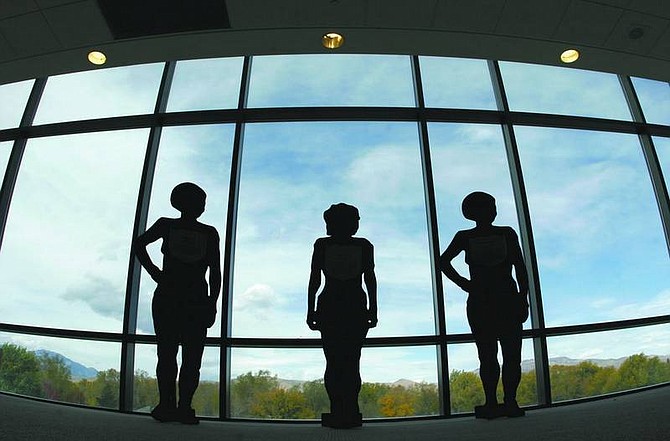 Trevor Clark/Nevada Appeal photo illustration Silhouetted figures representing women who were killed by domestic violence are part of a domestic violence display shown at the Carson City courthouse on Monday. The women represented by the figures are Dana Montague, Tyeshia Davis and Sylvia Mendoza, all killed in 1995 by their partners.