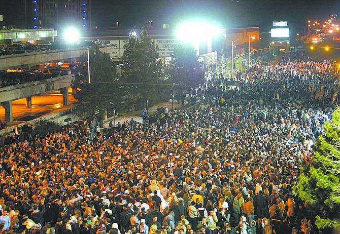 Revelers packed Highway 50 in the Stateline casino corridor to celebrate the New Year in 2006.