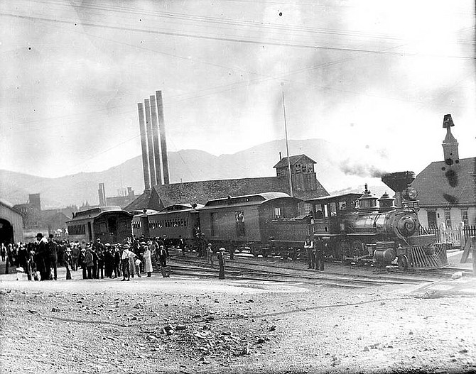 Courtesy of Charles Lynch Collection/Carson City Historical Society Locomotive number 80 sits in the Virginia City depot in the early 1900s. The locomotive is the same one the Nevada Railroad Museum has on display in the new Virginia City facility.