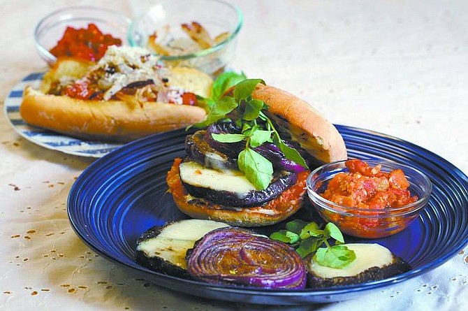 Cathleen Allison/Nevada Appeal  Molly Gingell&#039;s grilled eggplant sandwich with fontina and watercress and Italian sausage sandwich.