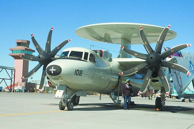 Christy Lattin/Nevada Appeal News Service The first E-2C Hawkeye to be permanently stationed at the Naval Strike and Air Warfare Center at NAS Fallon arrived Wednesday.