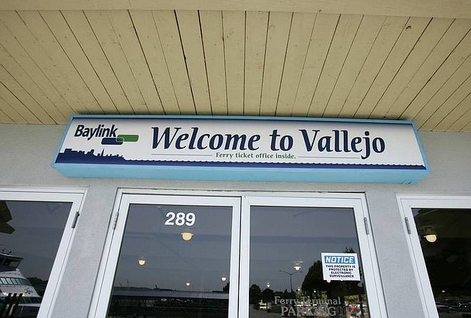 APA sign greets visitors to the ferry terminal in Vallejo, Calif., Tuesday, May 6, 2008. The Vallejo City Council will vote Tuesday evening on whether to declare bankruptcy, which would make the city the largest municipality in California ever to do so. (AP Photo/Eric Risberg)