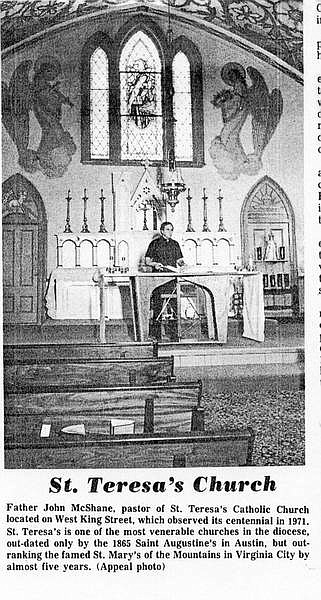 This photo, of Father John McShane seen inside St. Teresa&#039;s Catholic Church on West King Street, appeared in the Nevada Appeal on Aug. 10, 1975.