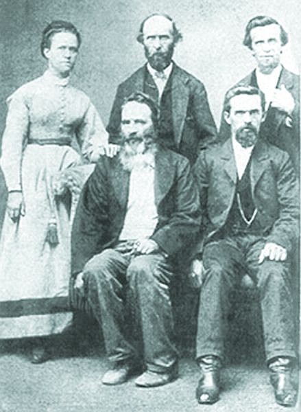 Benjamin Franklin Green, one of the four founders of Carson City, is seated in the front left in this photo, obtained by Louise Inman after months of research. Green was the only one of the four founders for which there was no known photo. Inman&#039;s quest finally led her to distant relatives of Green, who found this photo in an old family album. The photo was taken between 1869 and 1883 in Nevada or California.