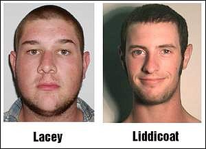 Kyle Liddicoat is in custody, and Jacob Lacey, is being sought by police, in connection with a rash of home burglaries in the Johnson Lane area recently