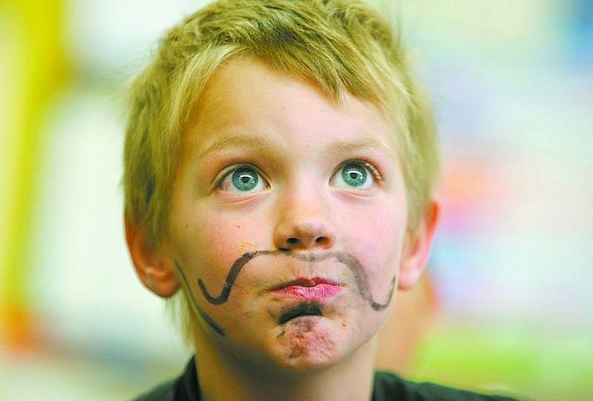 BRAD HORN/Nevada AppealGrant Blattman, 7, works on a project in his classroom at Dayton Elementary School Wednesday.
