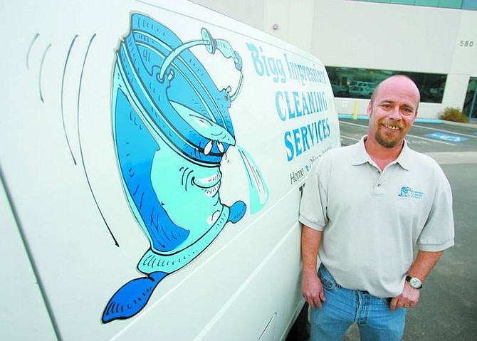 BRAD HORN/Nevada Appeal Bigg Jacobsen, of Bigg Impressions Cleaning Service, has owned the cleaning business for seven years and the 41-year-old has lived in the area his entire life.