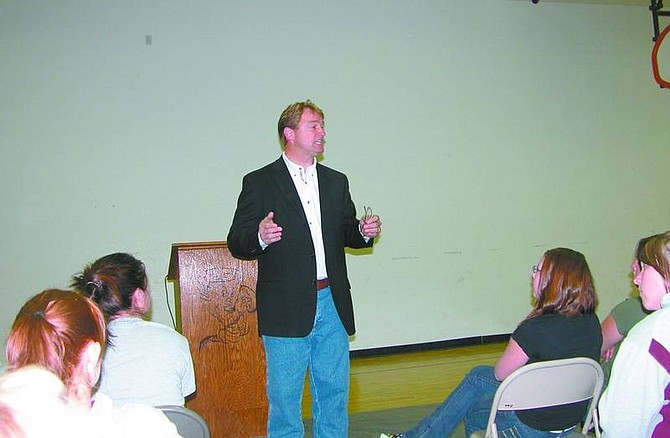 David Mirhadi/Nevada Appeal U.S. Rep. Dean Heller, R-Nevada, speaks to a leadership class at Dayton High School on Friday. As a Carson City resident, he told the students that he beat long odds to serve as rural Nevada&#039;s representative to Congress.