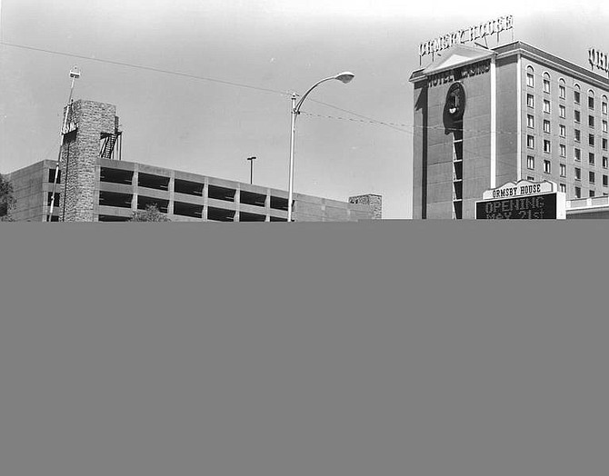 Photo courtesy of the Nevada State Museum. Construction of the parking garage in 1986.