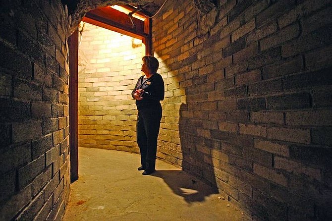 Jen Schmidt/Nevada Appeal News ServiceCal Neva employee Debbie Oliphant stands, looking up the stairs that lead to Frank Sinatra&#039;s cabin in the infamous paparazzi-proof tunnel that connected to various spots inside the hotel, including the Indian Room and the Showroom.