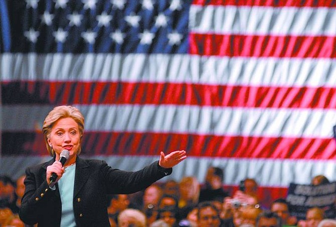 Kevin Clifford/Nevada AppealDemocratic presidential hopeful, Sen. Hillary Rodham Clinton, D-N.Y., speaks to supporters during a campaign rally in Reno, Nev., at the Grand Sierra Resort Casino on Friday.