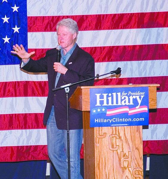 Steve Ranson/Nevada Appeal News Service Former President Bill Clinton spoke to about 500 people Sunday at the Churchill County High School gym in Fallon.