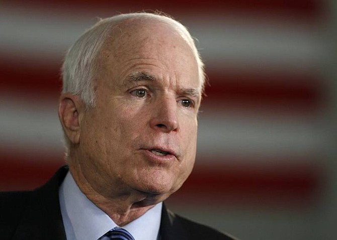 AP Photo/Denis PoroyRepublican presidential candidate, Sen. John McCain, R-Ariz., speaks during a campaign stop in Chula Vista, Calif. Monday.
