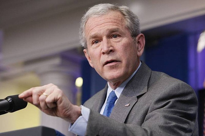AP Photo/Charles DharapakPresident Bush speaks at a news conference at the White House in Washington on Thursday.
