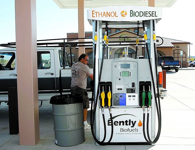 Shannon Litz/Nevada Appeal News ServiceMarshall McDonald fills his truck with biodiesel at the Bently Biofuels Outpost on Buckeye Road in Minden on Tuesday.