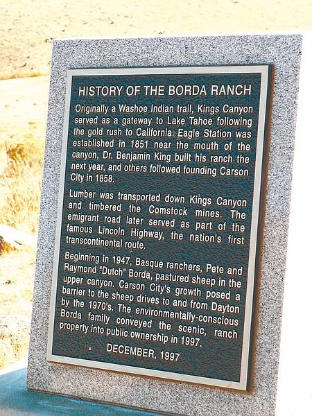Sue Ballew/Special to the AppealThe Borda plaque from December 1997 honors Pete and Raymond &quot;Dutch&quot; Borda for their donation of Kings Canyon land for public use.