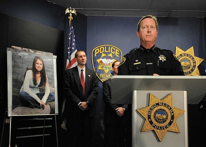 (AP photo/Kevin Clifford)Reno Police Chief Mike Poehlman listens to a question from the media during a news conference, Wednesday, Nov. 26, 2008, in Reno, Nev.  A Sparks pipefitter has been arrested in the slaying of a 19-year-old college student who authorities said was abducted while sleeping at a friend&#039;s house, the victim&#039;s family and police said Wednesday.