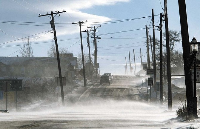 Cathleen Allison/Nevada AppealVirginia City is seen Thursday afternoon as high winds and blowing snow kicked up with the incoming storm.