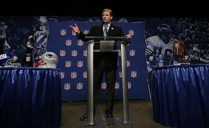 National Football League commissioner Roger Goodell is seen at a news conference Friday, Feb. 1, 2008, in Phoenix. (AP Photo/Morry Gash)