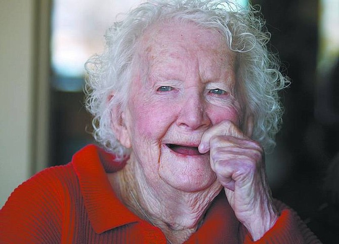 Cathleen Allison/Nevada AppealBerta Huckaba talks Tuesday about her life. The Carson City woman celebrates her 100th birthday today. Being a leap day baby, Huckaba likes to think of herself as only 25.