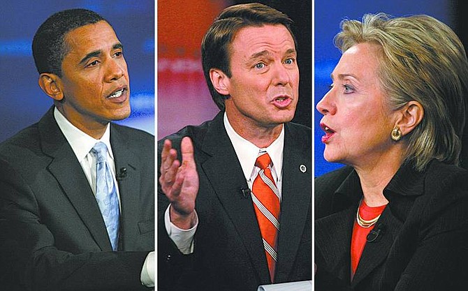 Photos by Jae C. Hong/Associated Press Presidential candidates, from left, Barack Obama, John Edwards and Hillary Rodham Clinton are in a statistical dead heat before Saturday&#039;s caucuses, according to polling in Las Vegas.