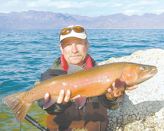 Mike Sevon/Special to the Nevada AppealMike Sevon with a nice Lahontan Cutthroat trout that was caught and released at Pyramid Lake in April. This fish measured 29.5 inches and weighed 9 pounds 10 ounces.