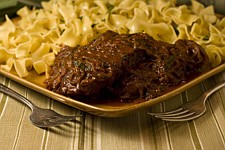 **FOR USE WITH AP LIFESTYLES** Chuck Steak Goulash is seen in this Sunday March 1, 2009 photo. This onion-rich Chuck Steak Goulash makes the most of an inexpensive chuck blade steak by using a slow moist-heat cooking method. (AP Photo/Larry Crowe)