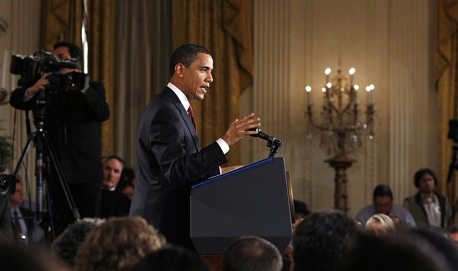 President Barack Obama speaks during a news conference in the East Room of the White House in Washington, Tuesday, March 24, 2009. (AP Photo/Gerald Herbert)