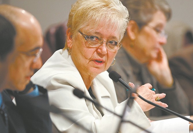 Nevada Assemblywoman Kathy McClain, D-Las Vegas, speaks in a hearing Thursday, April 30, 2009 at the Legislature in Carson CIty, Nev. The committee voted against Gov. Jim Gibbons&#039; recommendation to merge the Nevada Commission on Tourism with the Commission on Economic Development. (AP Photo/Nevada Appeal, Cathleen Allison) **Mags out, No sales **