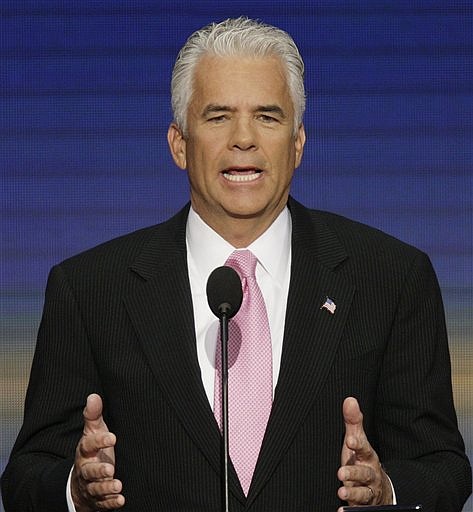 FILE - In this Sept. 4, 2008 file photo Sen. John Ensign, R-Nev. speaks at the Republican National Convention in St. Paul, Minn.  (AP Photo/Ron Edmonds, FILE)