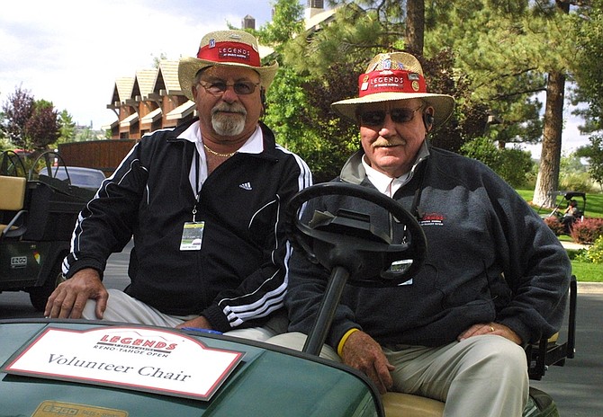 Justin Lawson/Nevada AppealSkip Monge, left, and Art Reid travel from the Carson City area to part of a group of more than 700 volunteers at the Legends Reno-Tahoe Open at Montreux Golf &amp; Country Club.