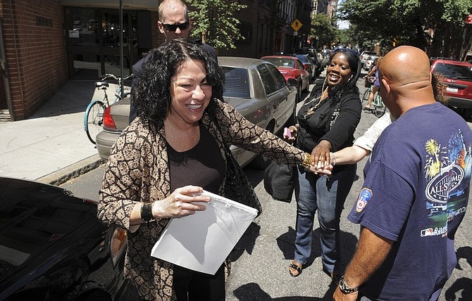 Supreme Court designate Sonia Sotomayor leaves her West Village apartment and is greeted by well wishers the day after being confirmed by the Senate as the nation&#039;s first Hispanic Supreme Court Justice, Friday, Aug. 7, 2009, in New York. (AP Photo/ Louis Lanzano)