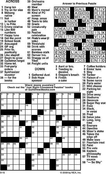 Tuesday&#039;s crossword