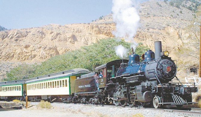 The V&amp;T train pulls into Gold Hill on a previous run up to Virginia City.