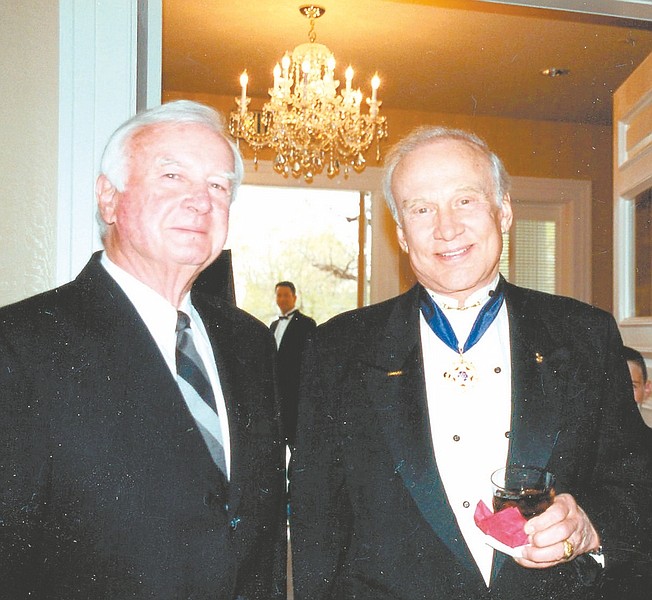 CourtesyJack C. Davis, left, and Buzz Aldrin, an astronaut and pilot on Apollo 11 during the first lunar landing, are seen on April 18, 2001, at the Governor&#039;s Mansion. Davis, Western Nevada College&#039;s first president, died Saturday.