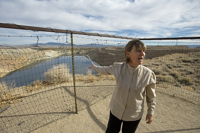 In this photo taken Oct. 26, 2009,Peggy Pauley who formed Yearington&#039;s first citizen advocacy group to address the water contamination from the former Anaconda copper mine site near Yearington, Nev., talks about attempts to make a recreation site out of the mine&#039;s pit. After decades of state and mine officials claiming that radiation and arsenic contamination in the local wells occurred naturally, scientists have mapped out a definitive uranium plume drifting from the mine site in the local groundwater. (AP Photo/Scott Sady)