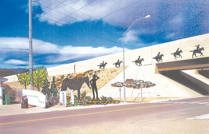 Courtesy Carson City A conceptual image of the proposed landscape and aesthetic treatments at the Northgate Lane and Emerson Drive grade separation depicts a Pony Express theme. Residents will get an opportunity Tuesday night to review and comment on Carson City&#039;s History in Motion.